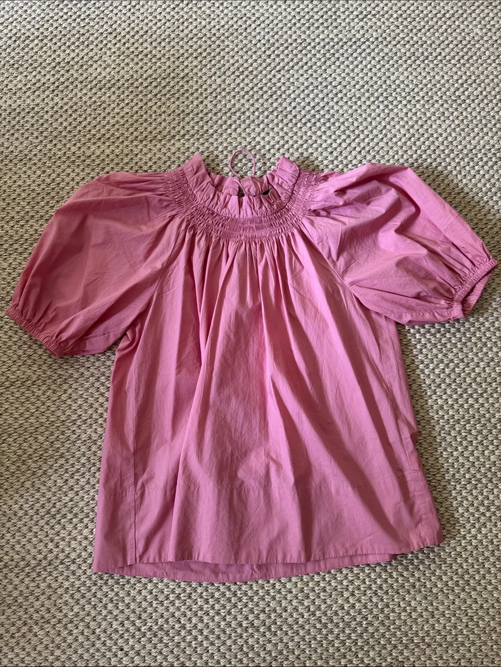 J.Crew Pink Smocked Neck Puff Sleeve Top